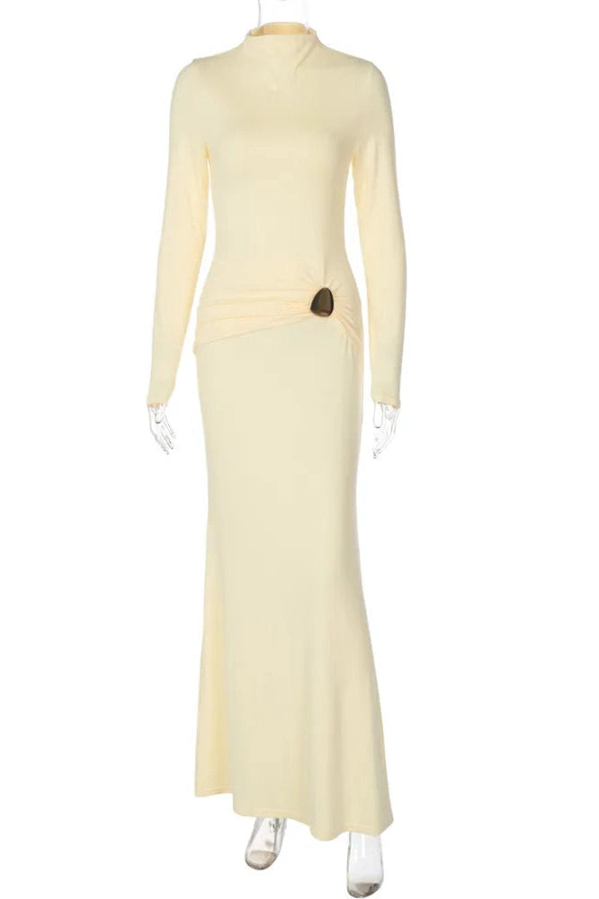Glorol - High Collar Long Sleeve Bodycon Maxi Dress