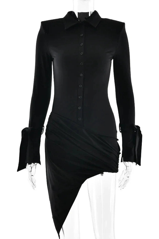 Glorol - Pleated Patchwork Lace-Up Bodycon Mini Dress