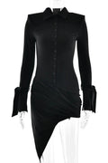 Glorol - Pleated Patchwork Lace-Up Bodycon Mini Dress