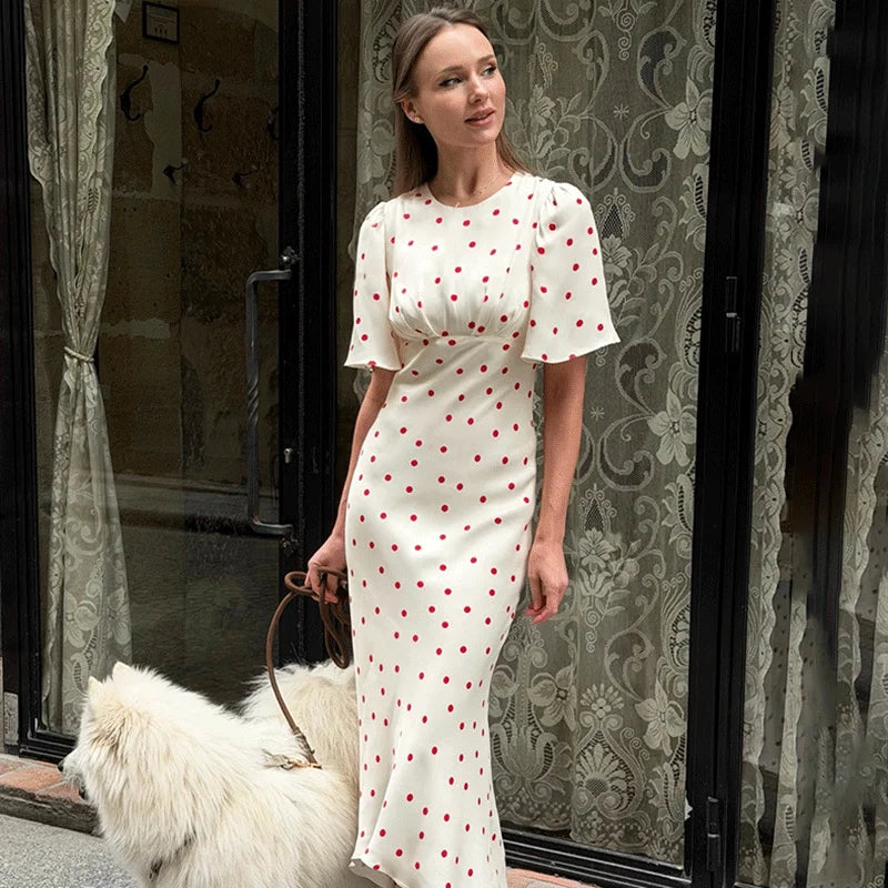 Glorol - Elegant Polka Dot Patchwork Maxi Dress