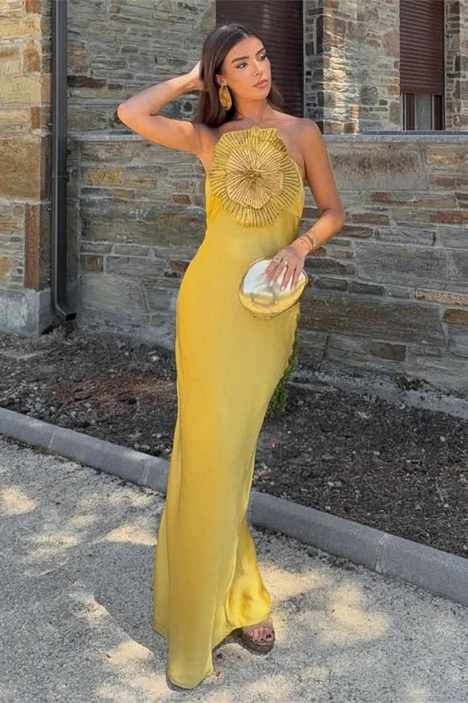 Glorol - Lace-Up Backless Slim Maxi Dress