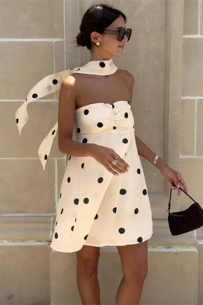 Glorol - Printed Lace-Up Pleated Backless Bodycon Mini Dress