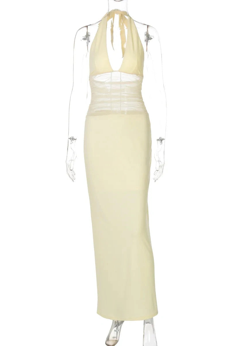 Glorol - See Through Deep V Neck Sleeveless Backless Bodycon Maxi Dress
