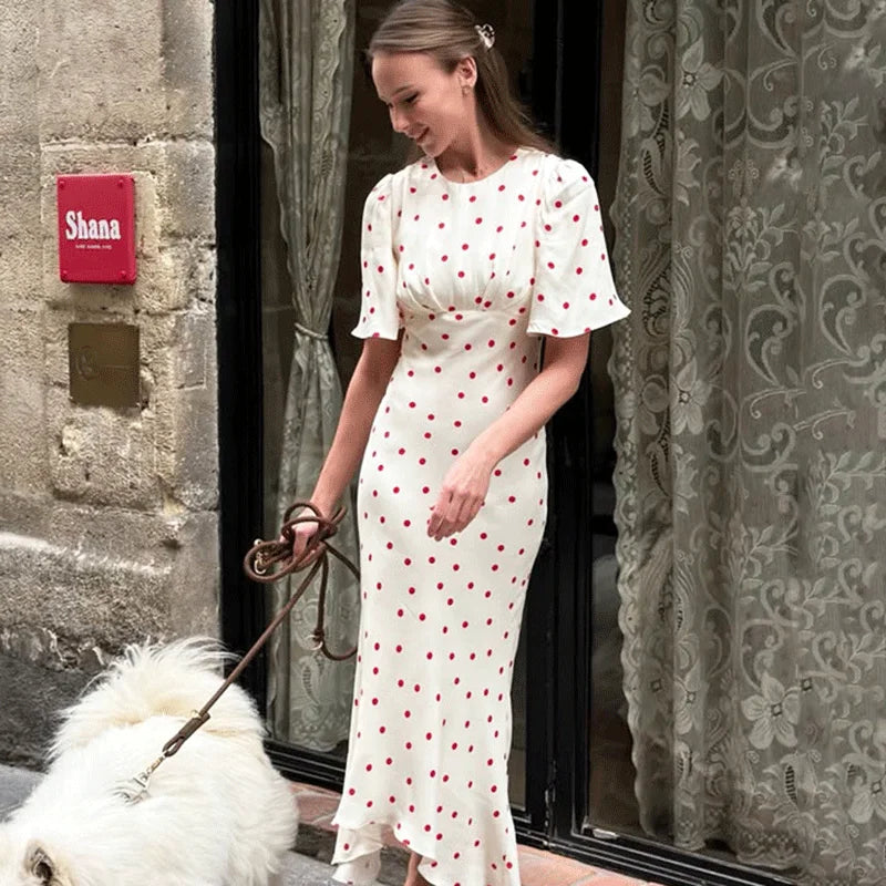 Glorol - Elegant Polka Dot Patchwork Maxi Dress