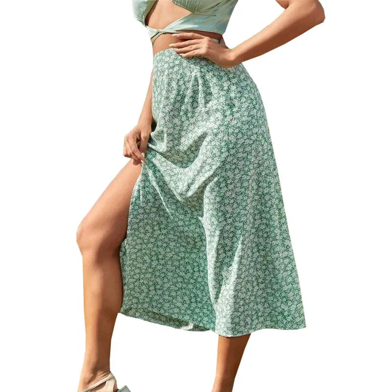 Glorol - Floral Cross-border Slit A-line Skirt