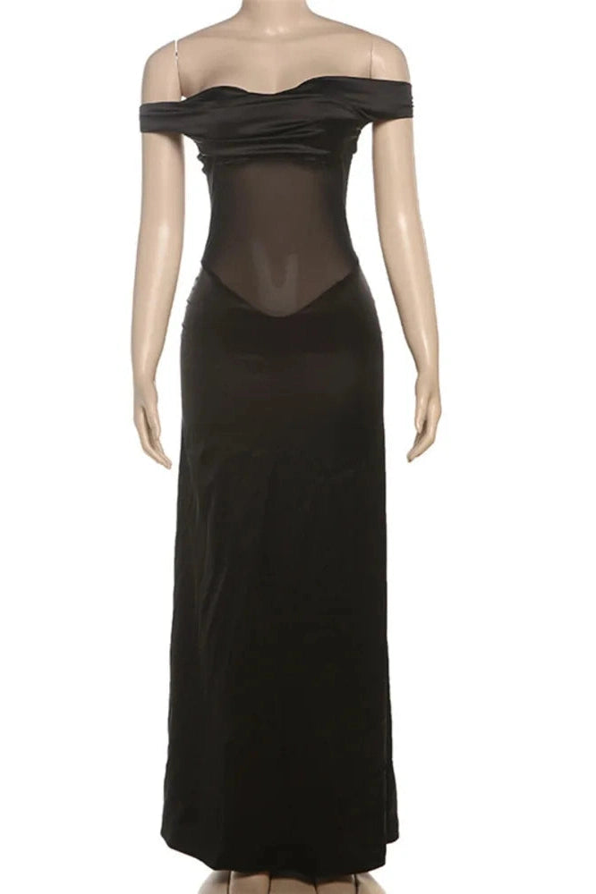 Glorol - Off-Shoulder Patchwork Strapless Sleeveless Bodycon Maxi Dress