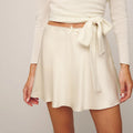 Glorol - Lace Trim Bow High Waist A-line Skirt