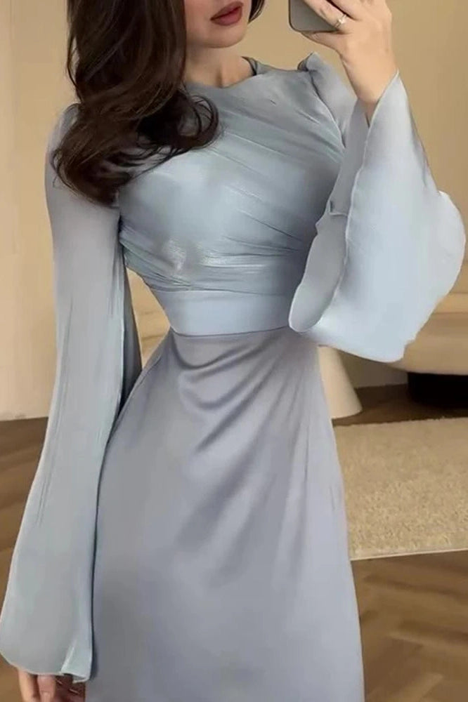 Glorol - Elegant O-Neck Long Sleeve Slim Maxi Dress