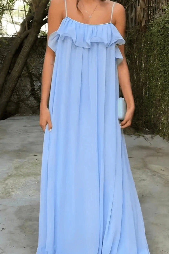 Glorol - Elegant Hollow Out Sleeveless Spaghetti Strap Maxi Dress
