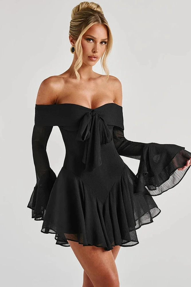 Glorol - Strapless Long Sleeve Off-Shoulder  High Waist A-line Mini Dress