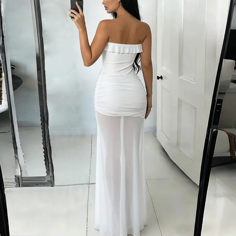 Glorol - Hollow Out See-Through Patchwork Strapless Maxi Dress