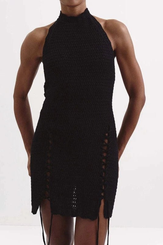 Glorol - Hollow Out Backless Sleeveless Slim Tie Up Mini Dress