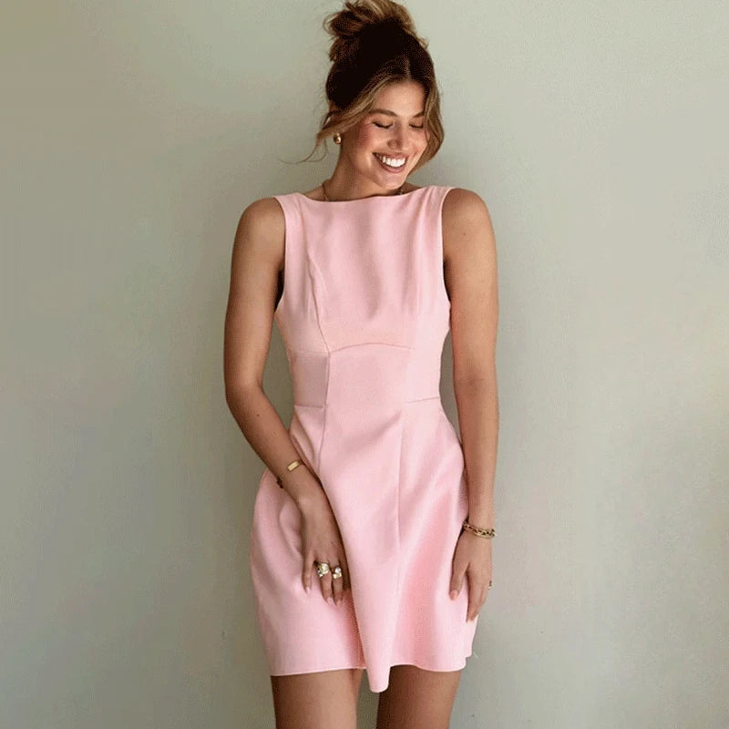 Backless Patchwork Sleeveless Mini Dress