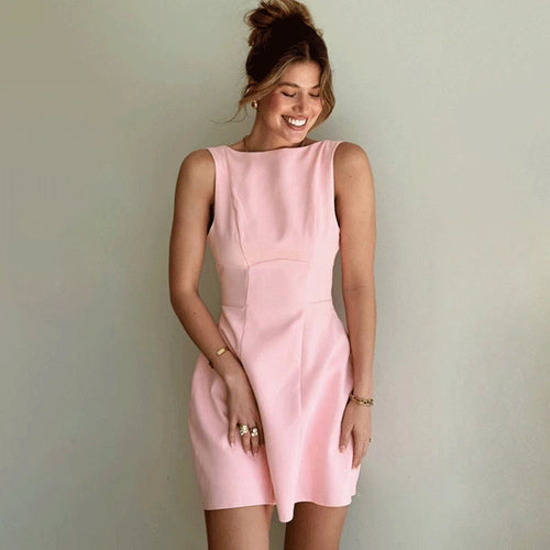 Backless Patchwork Sleeveless Mini Dress