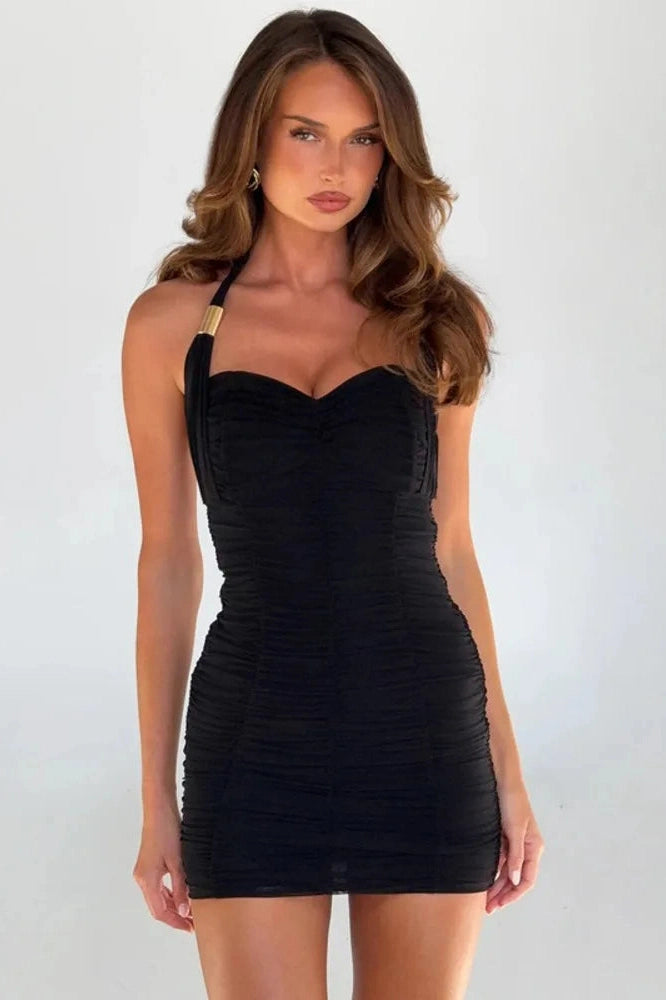 Glorol - Backless Square Collar Sleeveless High Waist Mini Dress