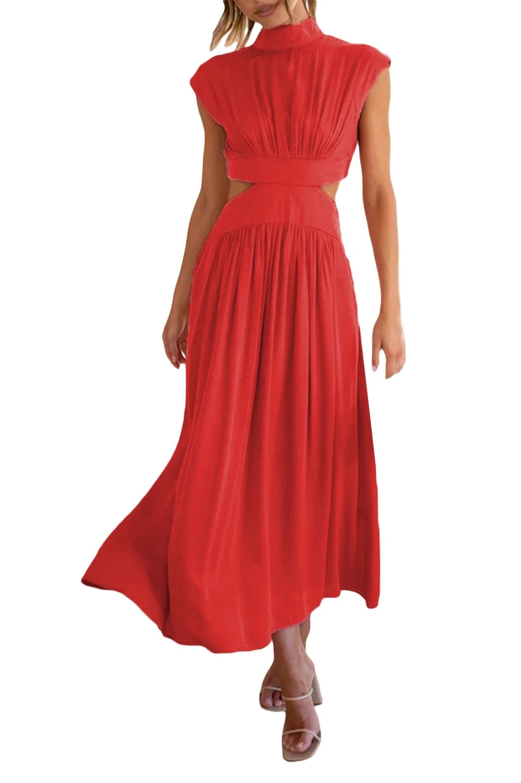 Glorol - Hollow-Out Sleeveless Loose Maxi Dress