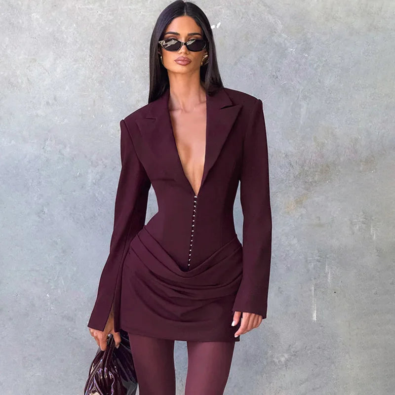 Glorol - Deep V-Neck High Waist Patchwork Mini Dress