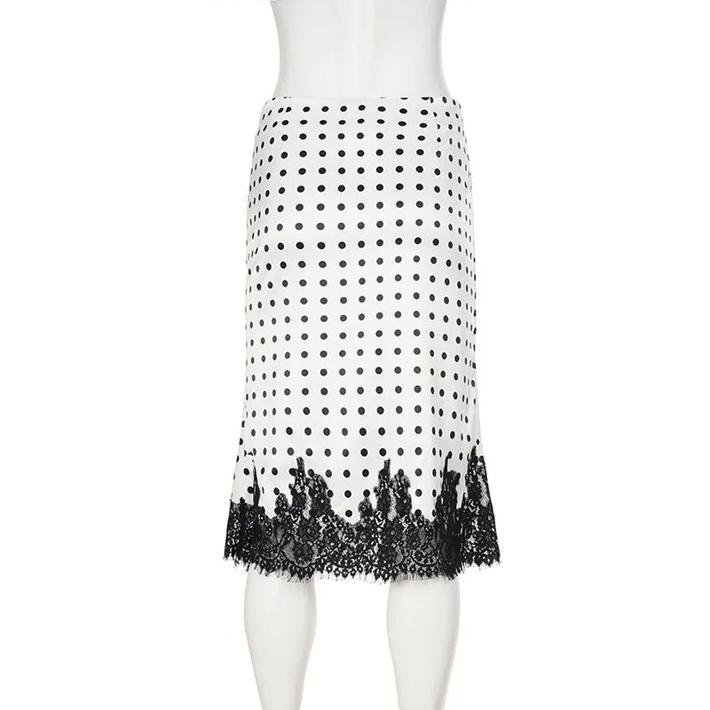 Glorol - High Waist Polka Lace Splice Skirt