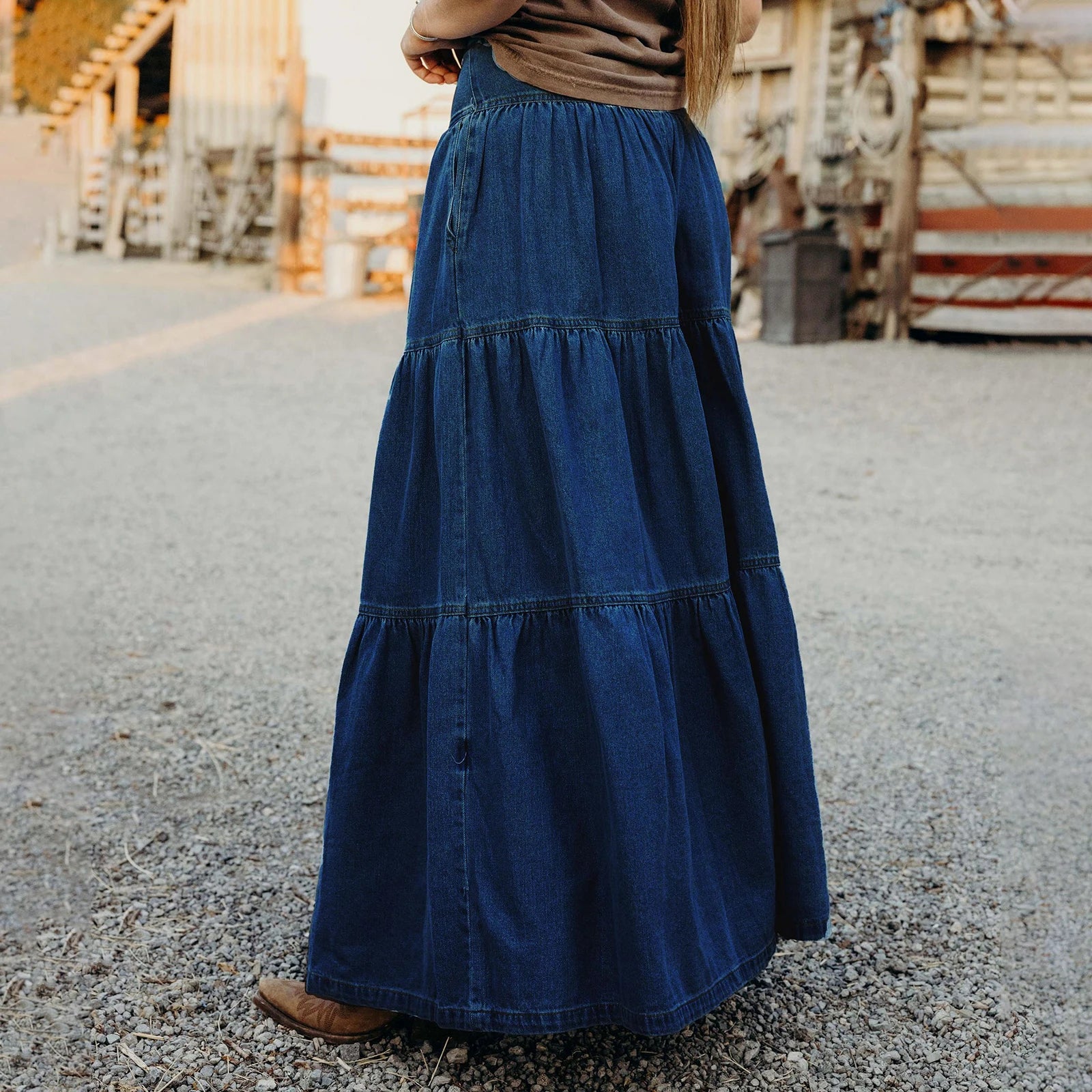 Glorol - High Waist A-Line Denim Skirt