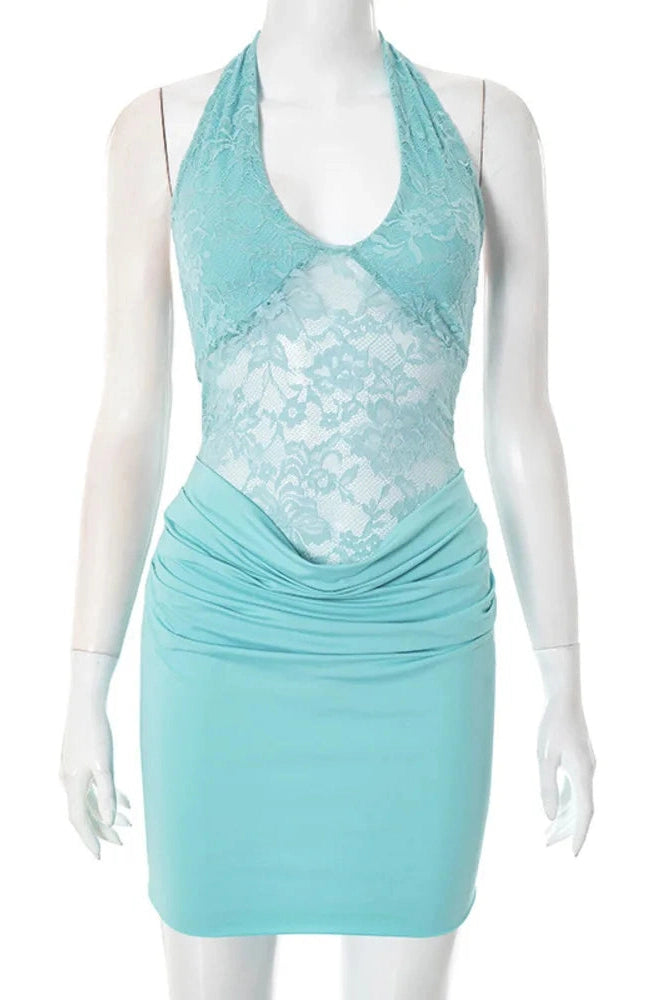 Glorol - Lace Patchwork Sleeveless Backless Mini Dress