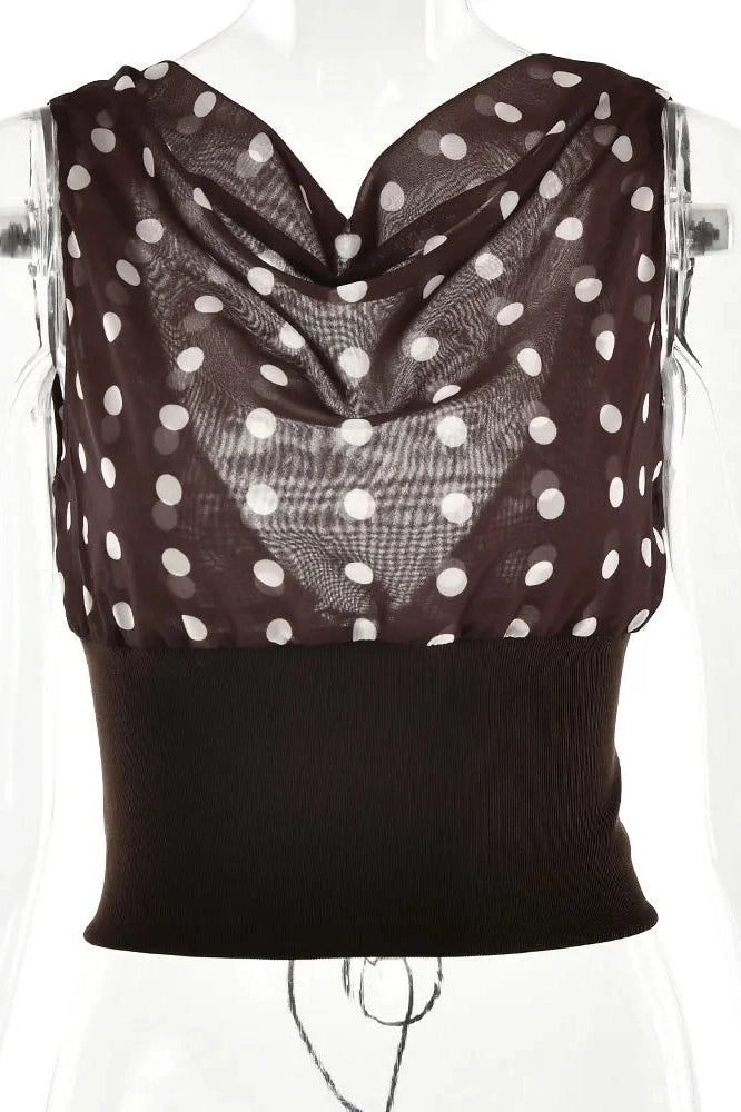 Glorol - Patchwork Backless Lace-Up Top