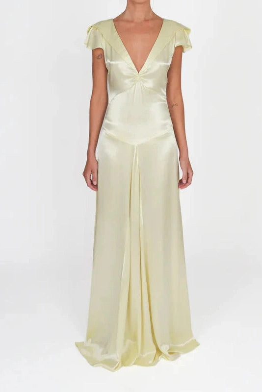 Glorol - Elegant Slim Sleeveless Lace-Up V-Neck Backless Maxi Dress