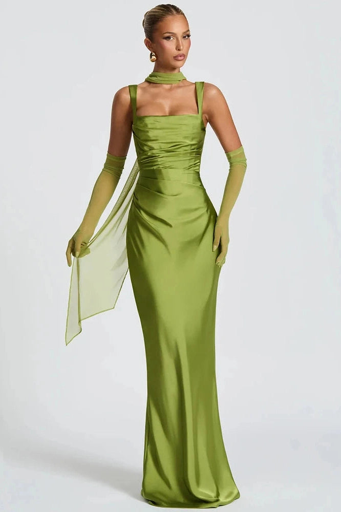 Glorol - Backless Off-Shoulder Sleeveless Lace-Up Bodycon Maxi Dress