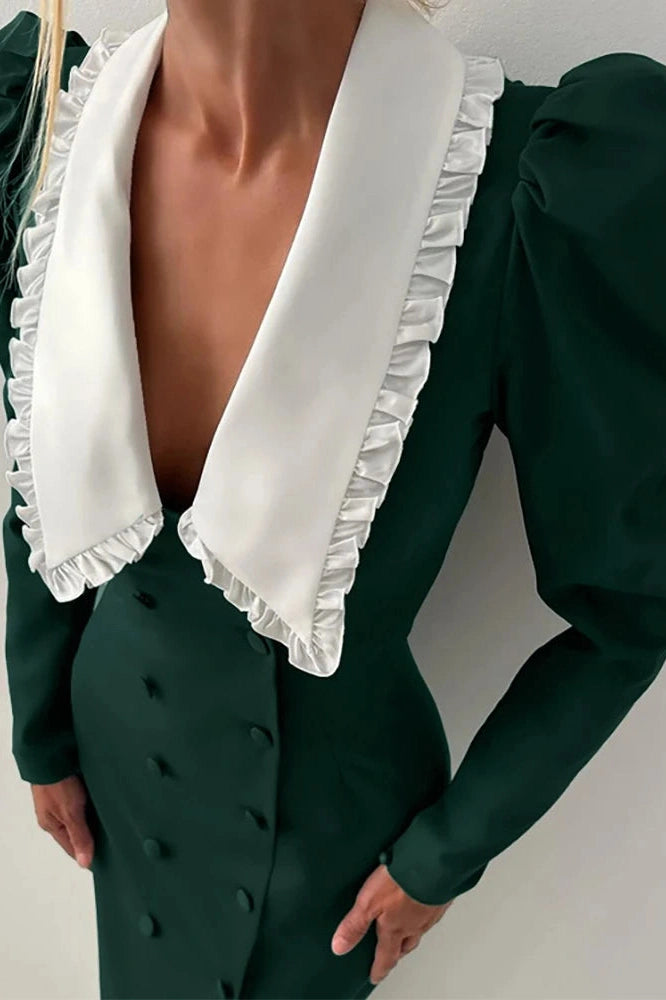 Glorol - Elegant Long Sleeve Double Breasted Midi Dress