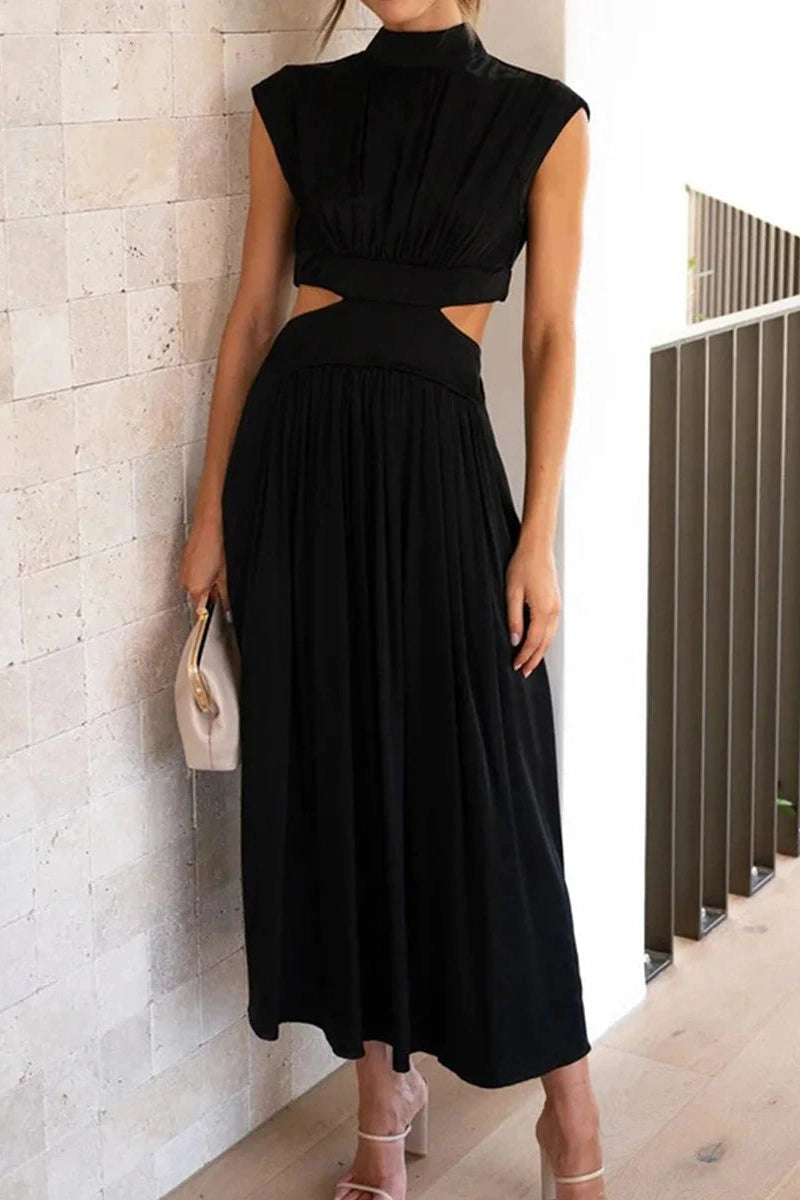 Glorol - Hollow-Out Sleeveless Loose Maxi Dress