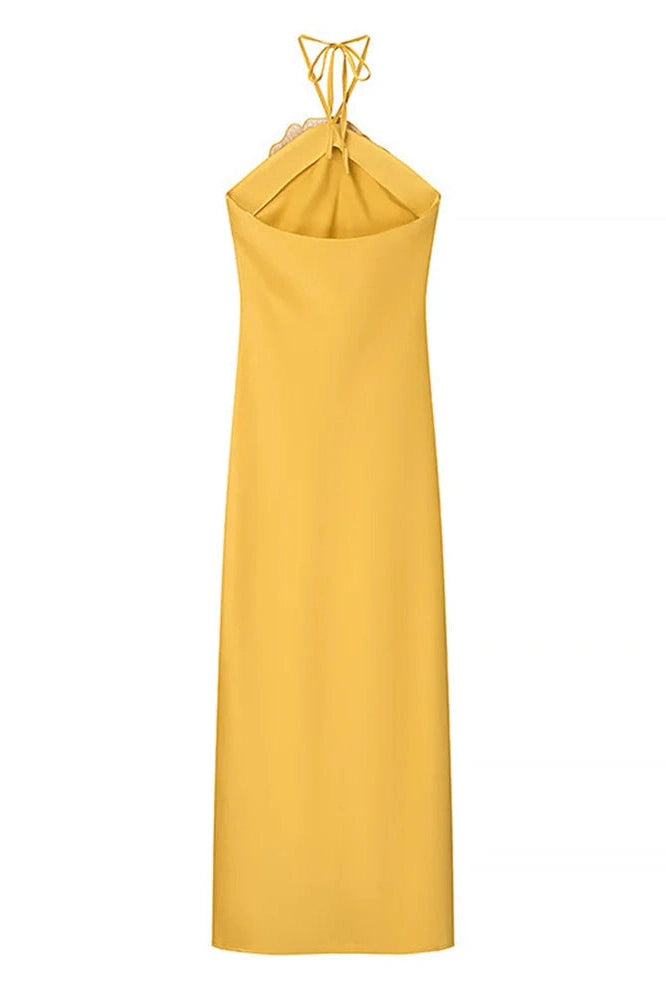 Glorol - Lace-Up Backless Slim Maxi Dress