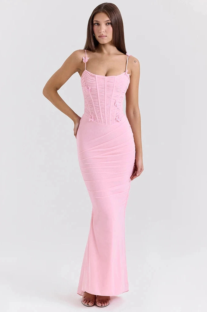 Glorol - Spaghetti Strap Off-Shoulder Sleeveless Backless Maxi Dress