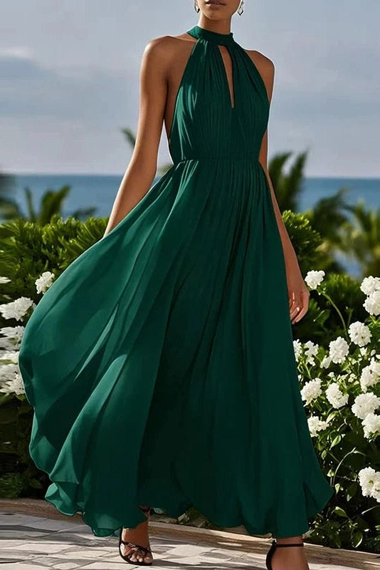 Glorol - Elegant Sleeveless Loose High Waist Pleated Maxi Dress