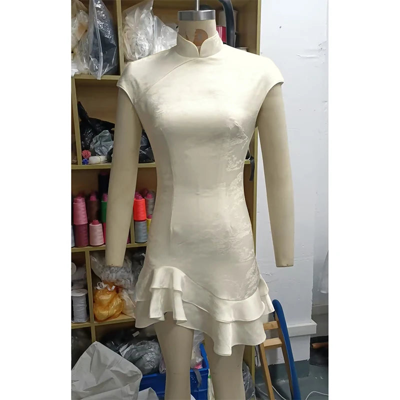 Glorol - Elegant Short Sleeve High Waist Mini Dress