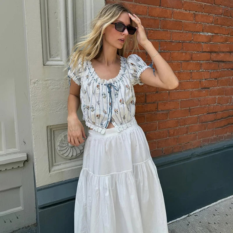 Glorol - High Waist Loose A-Line Lace Skirt