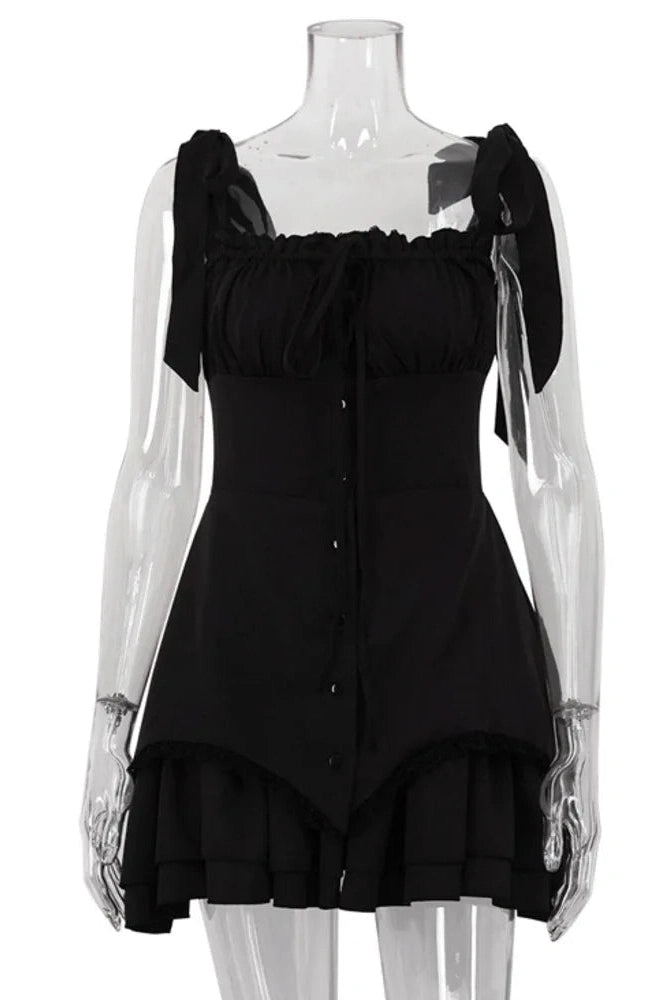 Glorol - Sleeveless Spaghetti Strap Backless Lace-up Mini Dress