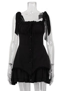 Glorol - Sleeveless Spaghetti Strap Backless Lace-up Mini Dress