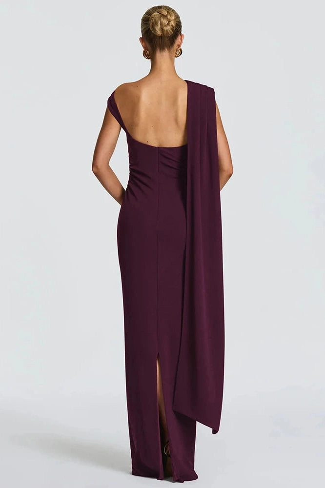 Glorol - Sleeveless One Shoulder High Waist Bodycon Maxi Dress