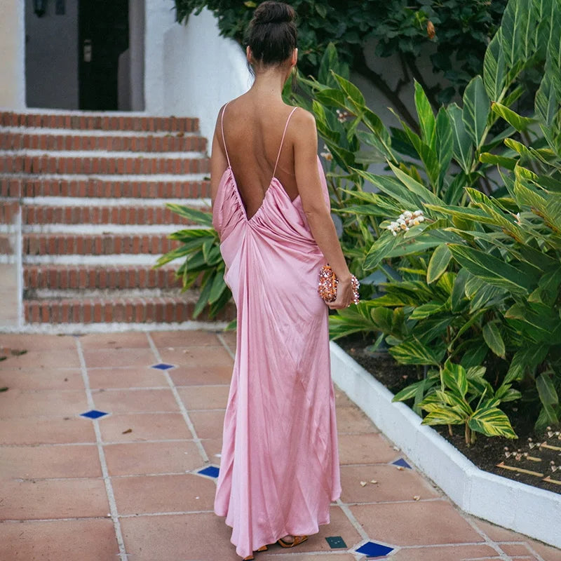 Spaghetti Strap V Neck  Loose Irregular Maxi Dress