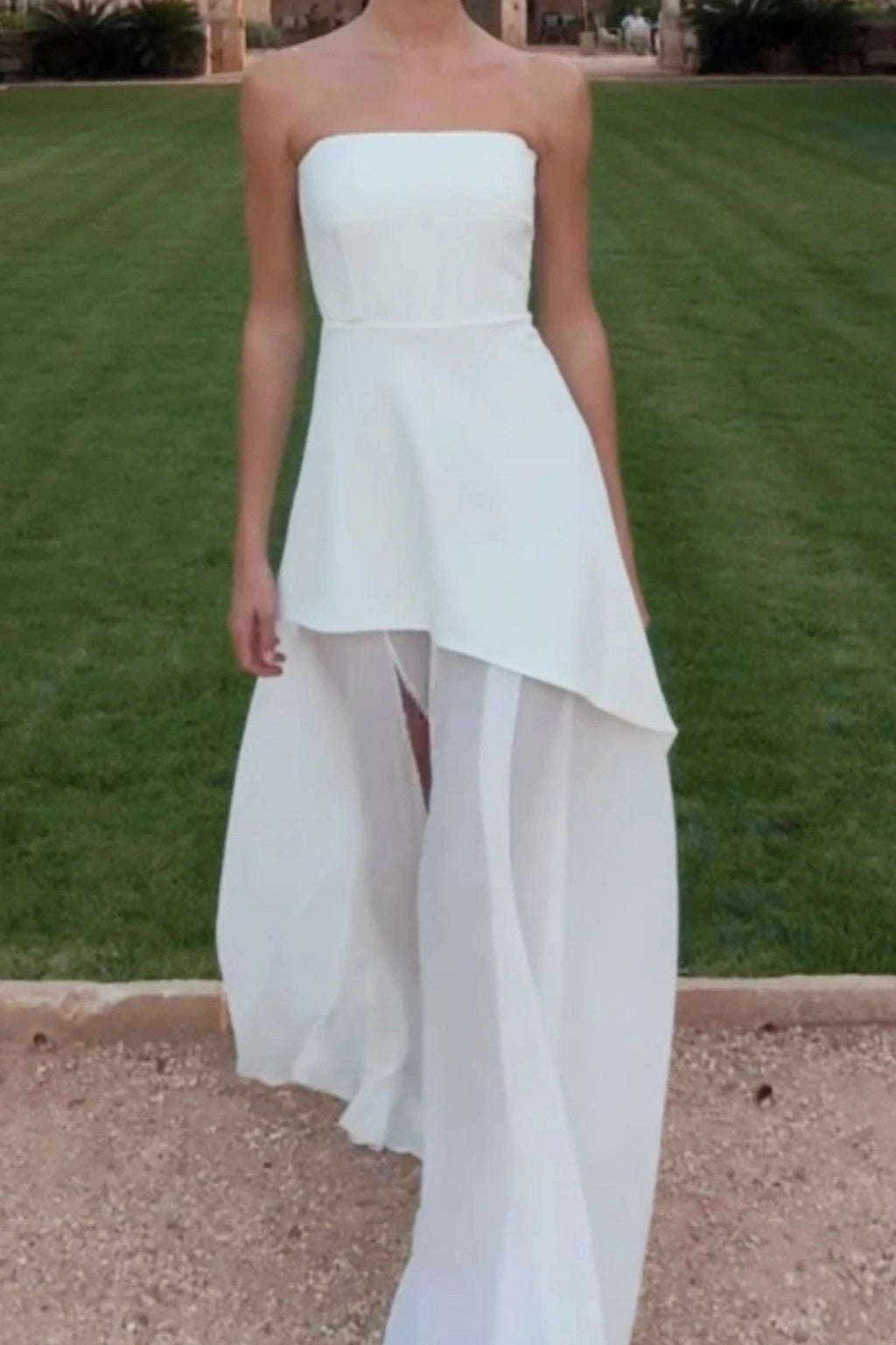 Glorol - Off-Shoulder High Split Strapless Sleeveless Maxi Dress