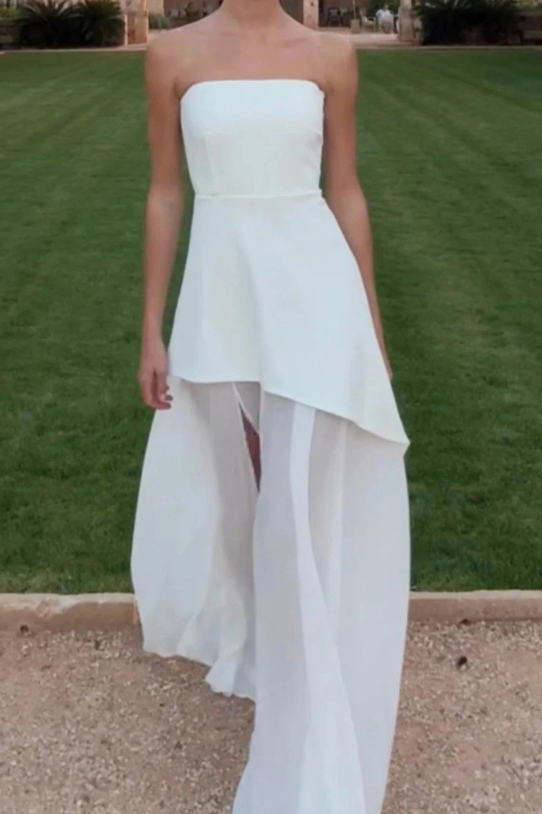 Glorol - Off-Shoulder High Split Strapless Sleeveless Maxi Dress