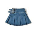 Glorol - Pleats Belt High Street Jeans Skirt