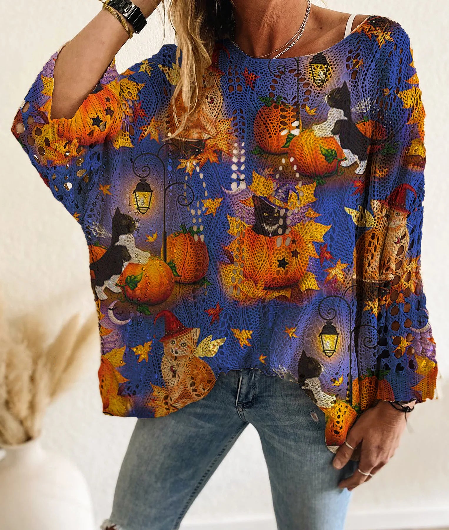 Glorol - Hollow Print Long Sleeve Top