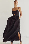 Glorol - Hollow Out High Waist Backless Slim Maxi Dress