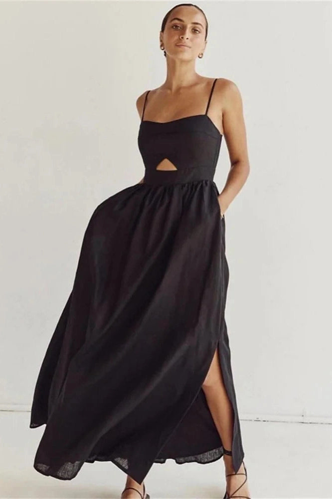 Glorol - Hollow Out High Waist Backless Slim Maxi Dress