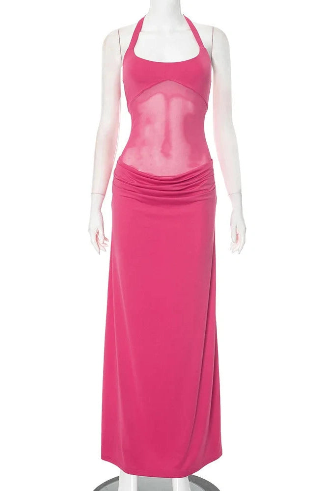Glorol - Backless Patchwork Sleeveless High Waist Slim Maxi Dress
