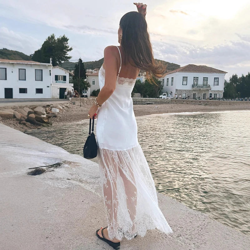 Glorol - Lace Spaghetti Strap Loose Maxi Dress