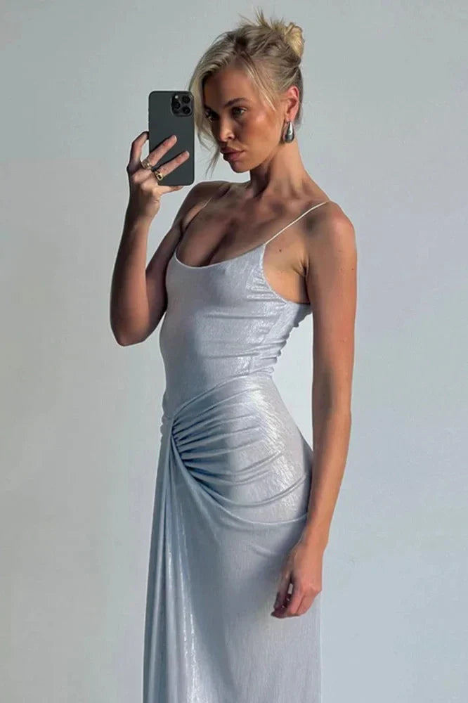 Spaghetti Strap Sparkle Sleeveless Backless Maxi Dress