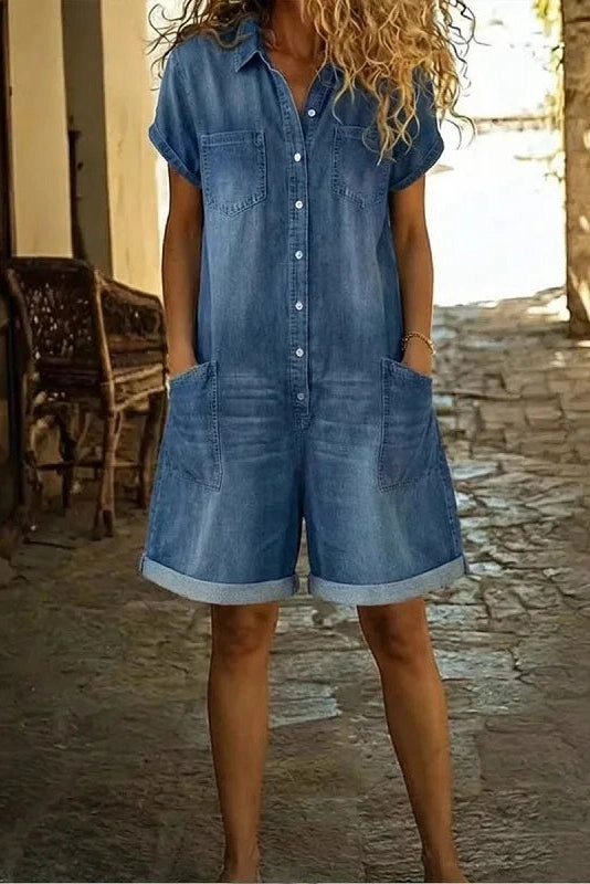 Glorol - Short Sleeve Loose High Waist Wide Leg Jumpsuit