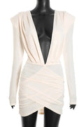 Glorol - Elegant Deep V-Neck Slim Mini Dress