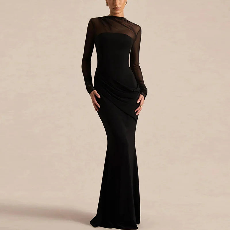 Glorol - Elegant See Through Hollow Out Patchwork Maxi Dress
